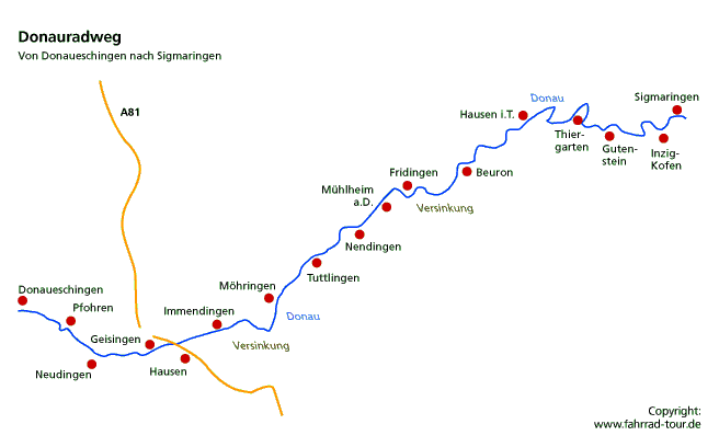 Donauradweg 1. Etappe: Donaueschingen bis Sigmaringen