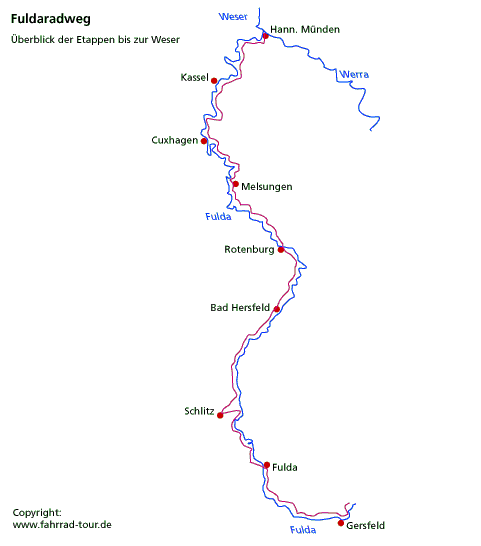 Karte Fuldaradweg