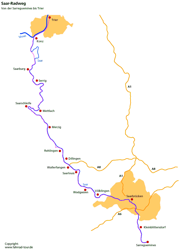 Karte Saarradweg