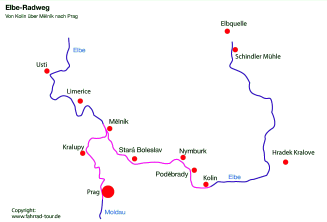 Elberadweg von Kolin bis Melnik, weiter nach Prag