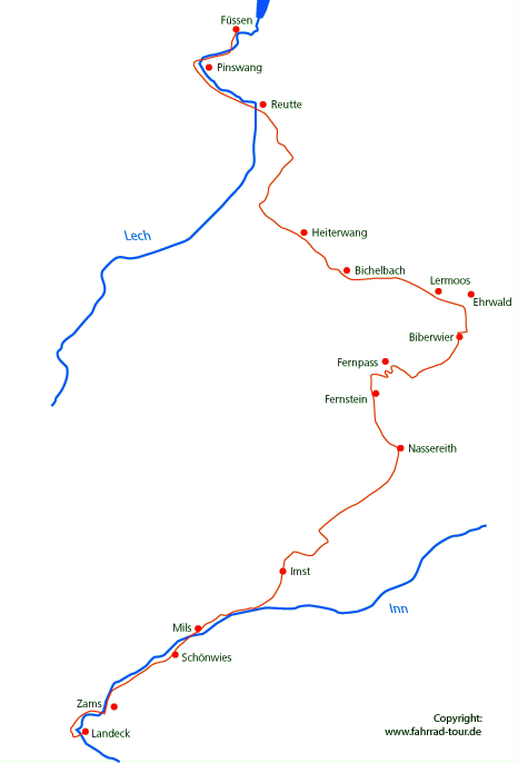 Karte Via Claudia Augusta, Etappe 3: Landeck bis Glurns