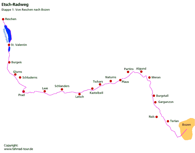 Karte Etschtalradweg