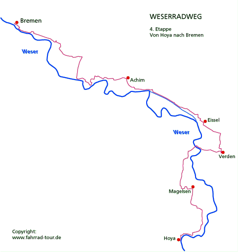 Karte Weserradweg Etappe 4
